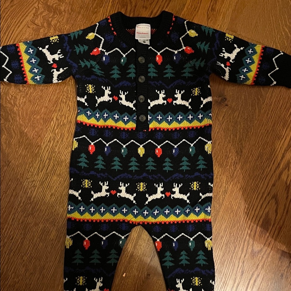 NWOT Hanna Andersson Festive Reindeer Patterned Kids One Piece